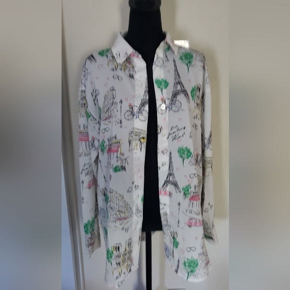 Karl Lagerfeld Tops - Karl Lagerfeld White Graphic Shirt Jacket